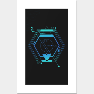 Blue Geometric galaxy ciberpunk abstract Posters and Art